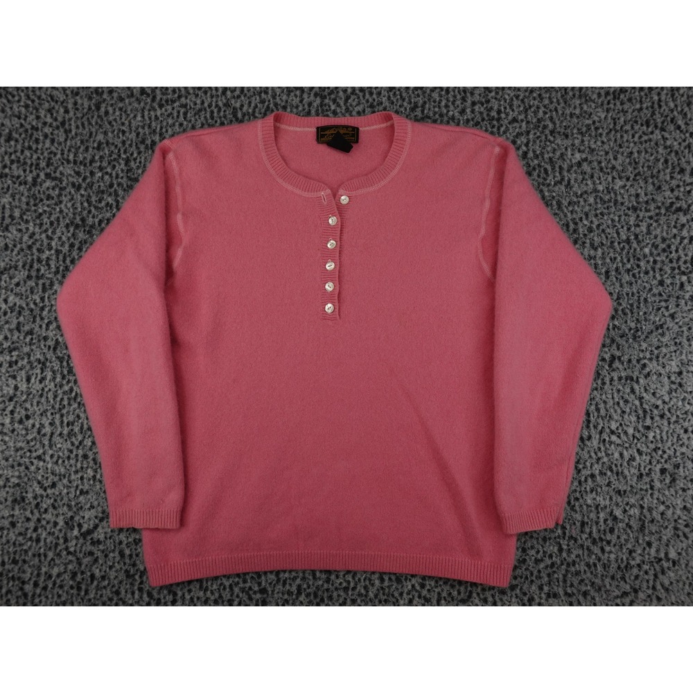 Eddie Bauer Henley Sweater Womens Medium Pink Cashmere Cotton Blend Long Sleeve